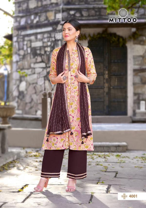 Mittoo Kesha Embroidery Kurti Pant With Dupatta Collection
